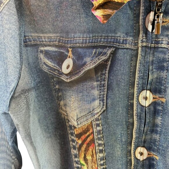 Damee Sheer Trompe L’Oeil Jean Jacket with Wired Collar – Women’s Size Large - Picture 4 of 6